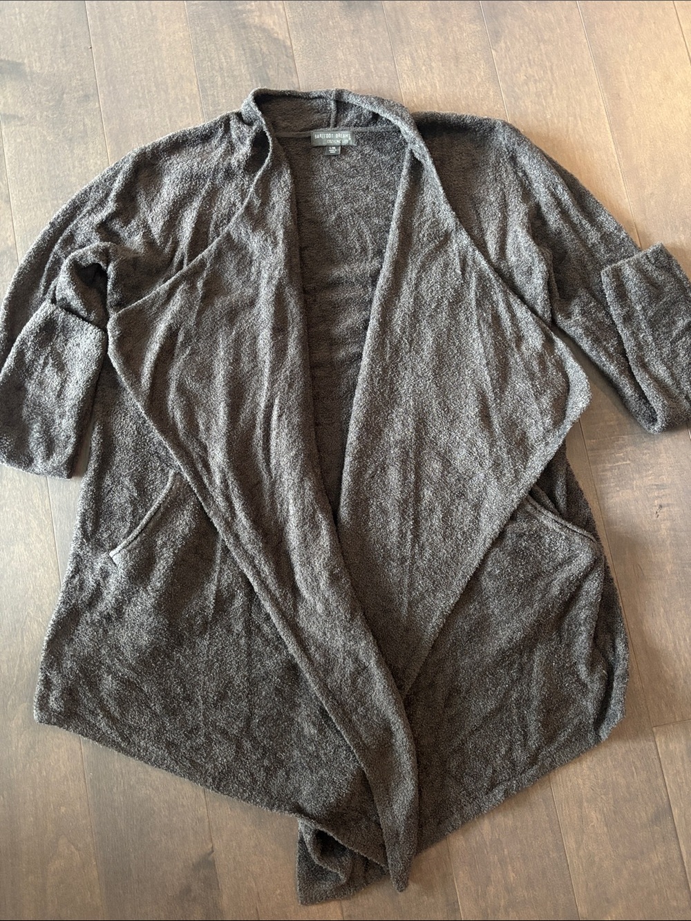 Barefoot Dreams Open-Front Gray Taupe Cozy Cardigan